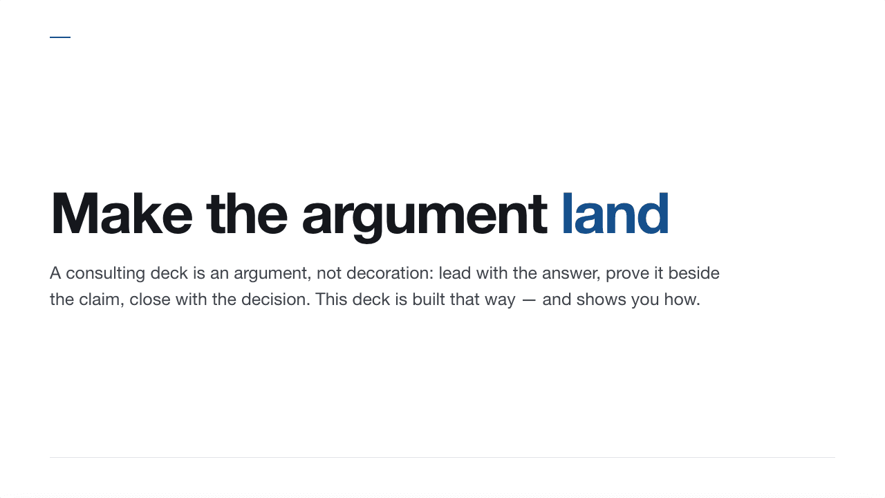 Make the argument land, title slide