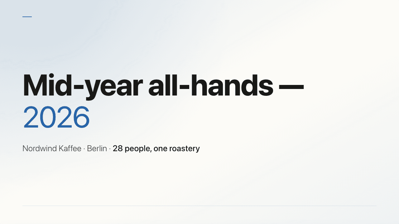 Nordwind Kaffee – Mid-year all-hands 2026, title slide