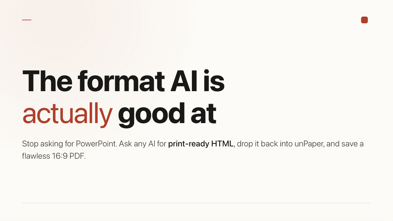 The format AI is actually good at, title slide